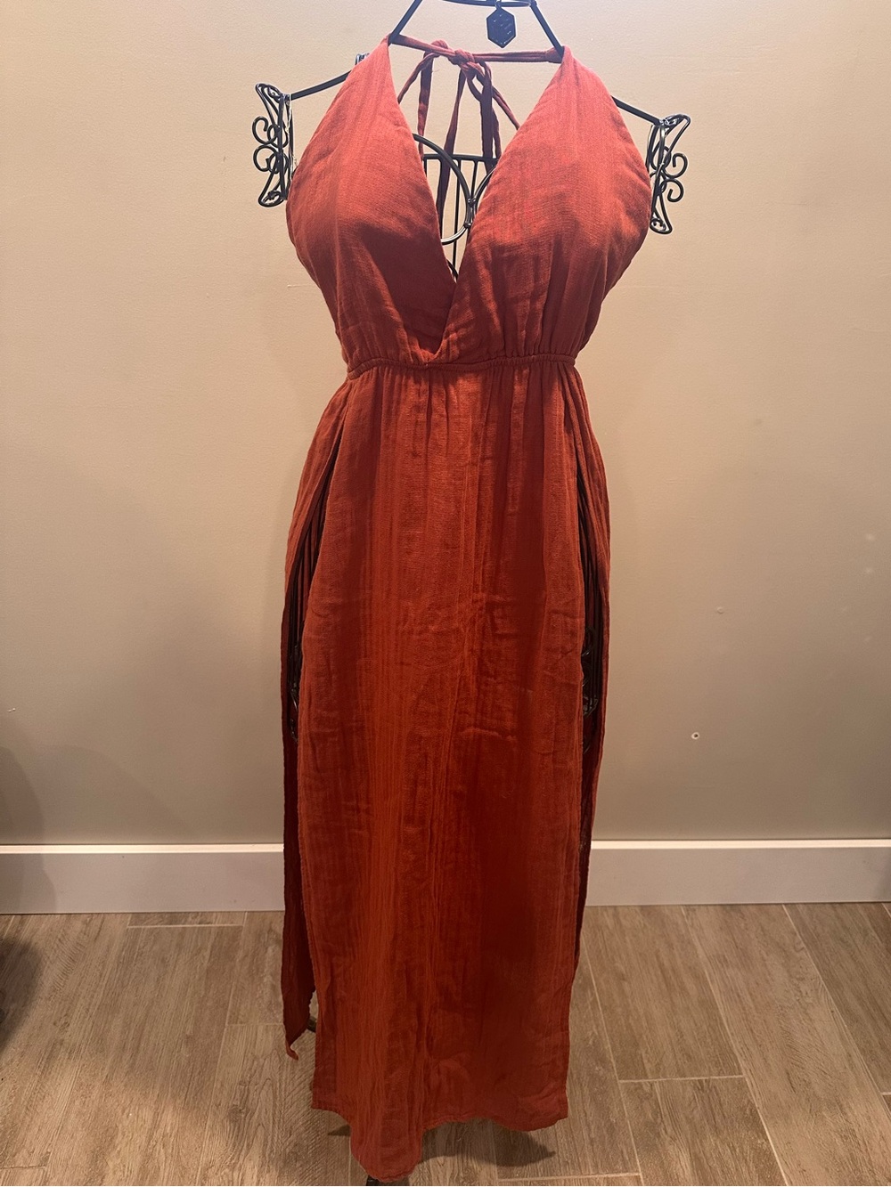 Backless Halter Maxi Dress in Rust